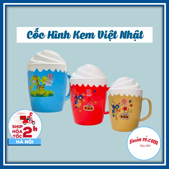 Cốc có nắp hình kem Việt Nhật có quai cầm dễ thương (MS: 6091) - Ly kem nhựa kèm nắp xinh xắn - 01564