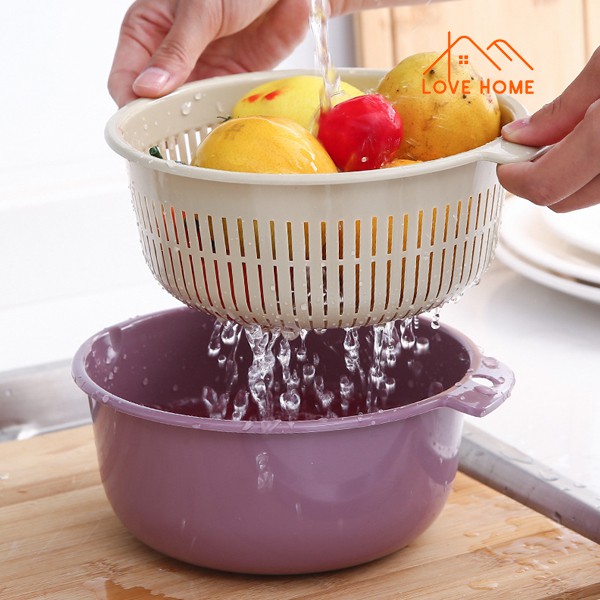 Set 2 Món Rổ Và Chậu Rửa Rau Củ Quả - Rá Để Thực Phẩm Tươi Sống Đồ Dùng Nhà Bếp - Chậu Hứng Nước Dư Thừa