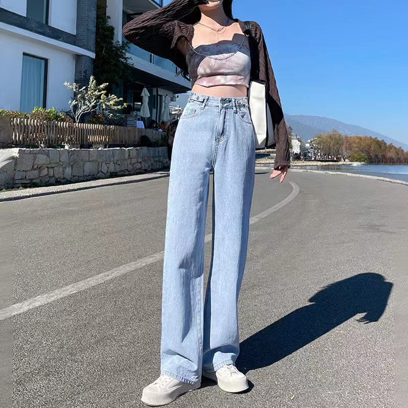 Quần Jean Lưng Cao Ống Rộng Plus Size Theo Phong Cách Retro Hàn Quốc Dành Cho Nữ