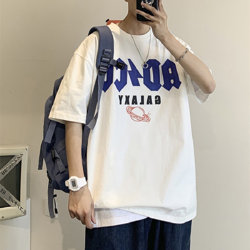 Áo thun tay ngắn dáng rộng in chữ thời trang Nhật Bản sành điệu cỡ S-8Xl cho nam