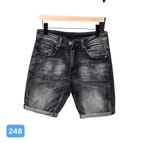 Quần short bò nam màu đen xướt co giãn OBOKFASHION chất bò dễ phối đồ cao cấp phong cách hàn quốc QJN248
