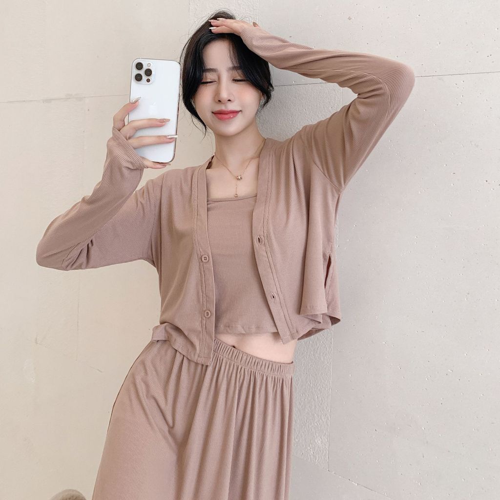 Bộ Đồ Ngủ 3 Món Tay Dài Thời Trang Thu Đông Chất Lượng Cao Mới