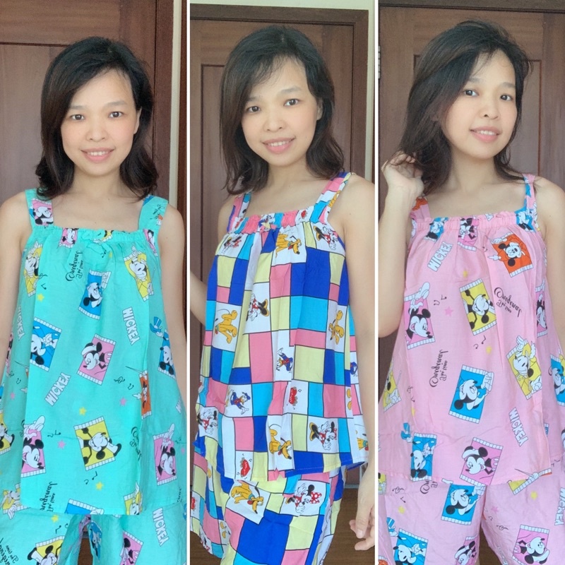 [45-50kg]Bộ tole đùi mặc nhà kiểu 2 dây nhún ngực siêu xinh cho chị em.