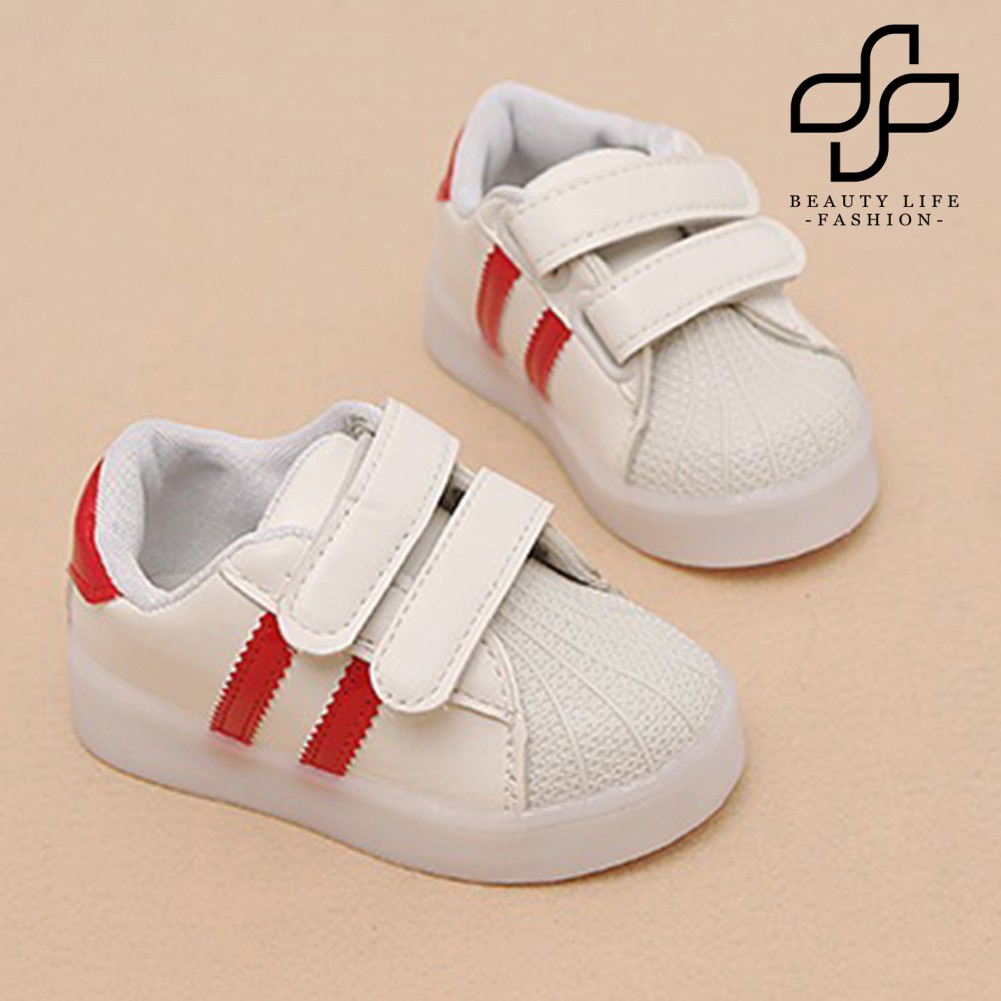 [Shoes] Kids Girls Stripe LED Faux Leather Sport Running Sneaker