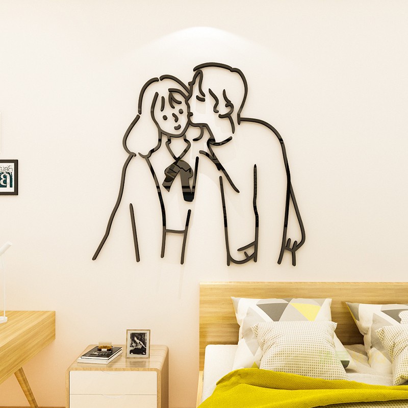 Tranh dán tường mica 3d decor khổ lớn tranh cặp đôi couple trang trí phòng khách, phòng ngủ, cưới Nhiều Size - EPeBen