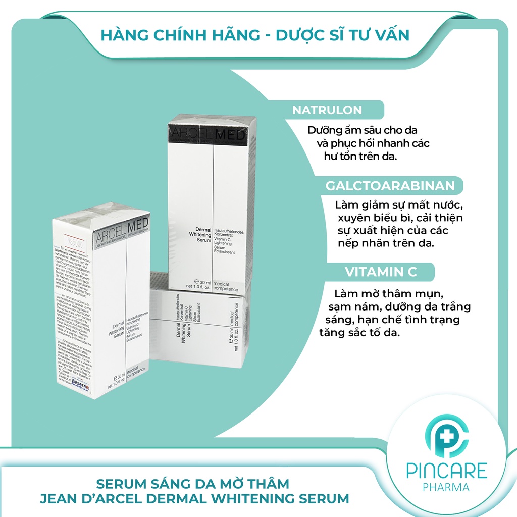 Tinh chất sáng da mờ thâm Jean D'Arcel Dermal Whitening Serum 30ml - Hàng chính hãng - Nhà thuốc PinCare