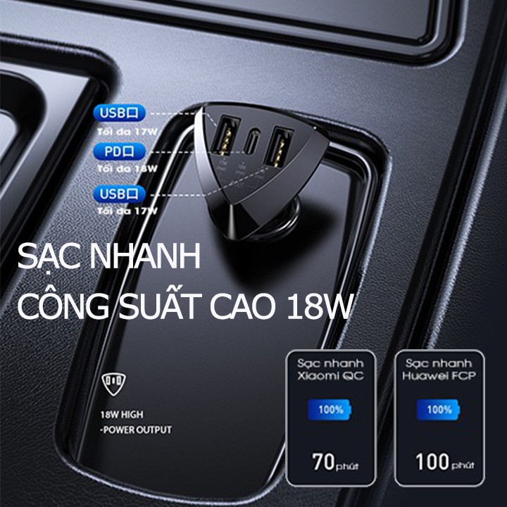 Sạc nhanh ô tô Remax RCC214 chuẩn PD và QC3.0