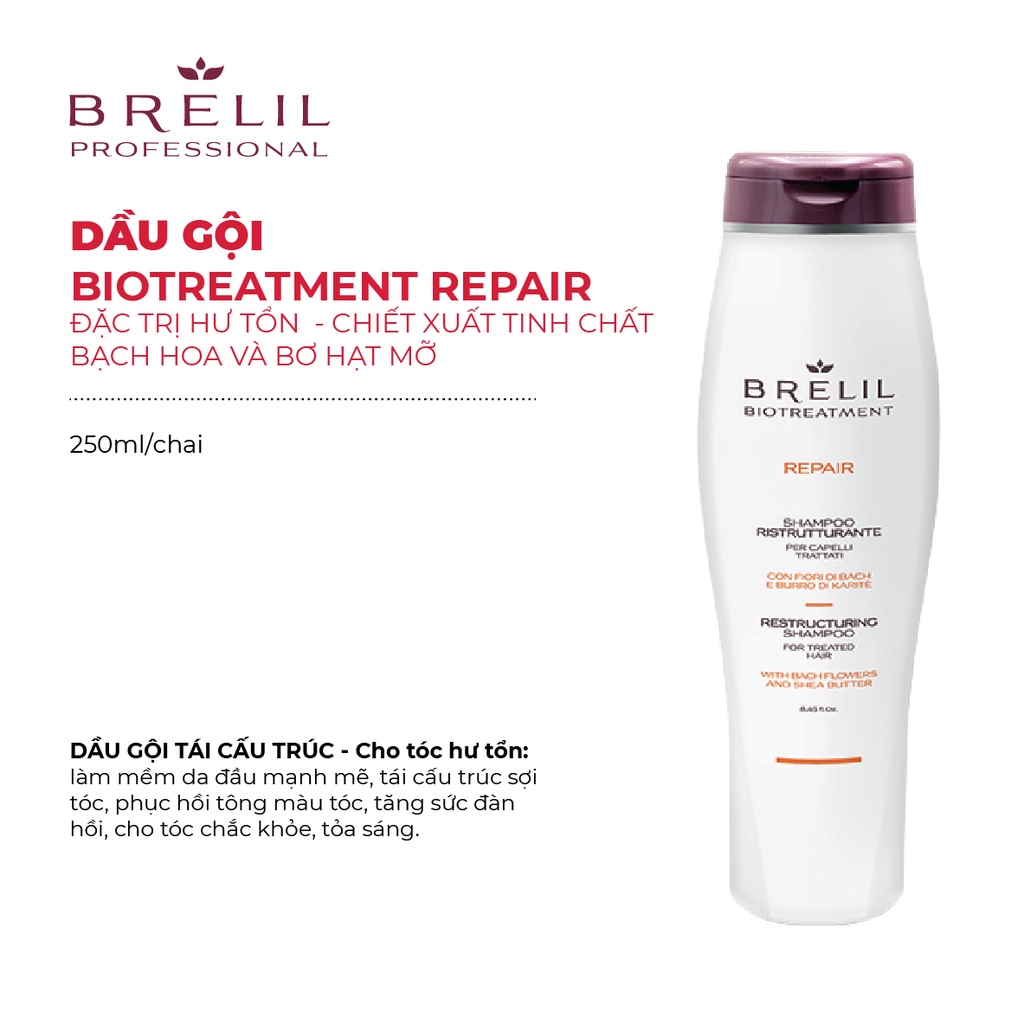 Dầu Gội Và Kem Ủ Xả Brelil Biotreatment 250ml Dưỡng Tóc Chuẩn Salon nhập khẩu từ Ý