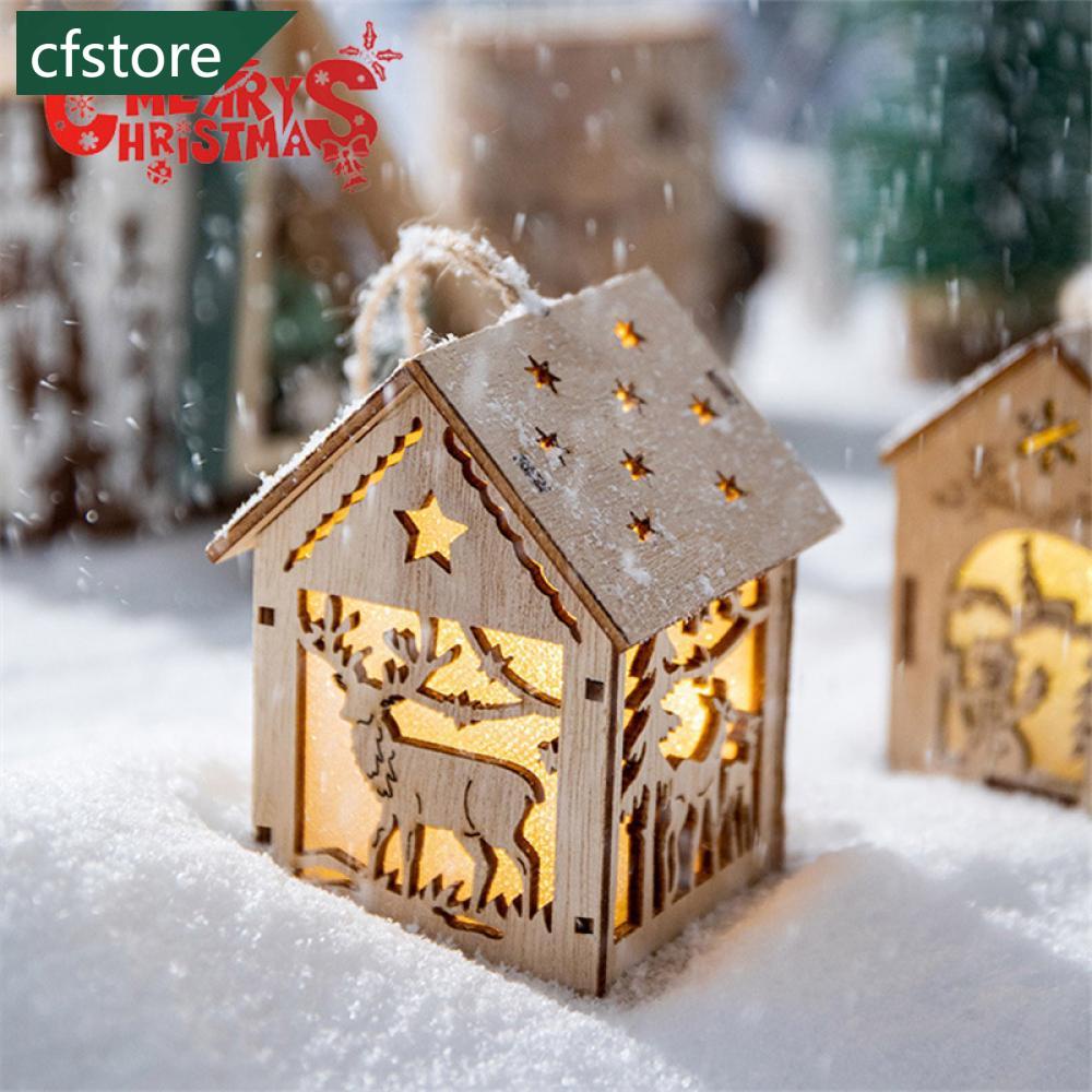 Cabin Gỗ Tự Nhiên Có Đèn LED Phát Sáng Trang Trí Cây Thông Noel DIY E3Z9