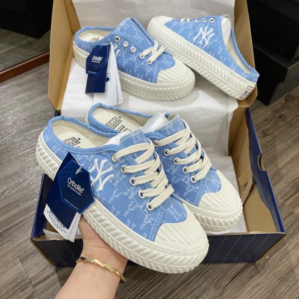 Giày thể thao sục mlb ny xanh nhạt , giày dép sneaker nữ kiểu dáng lười , đạp gót bản đẹp full box | BigBuy360 - bigbuy360.vn