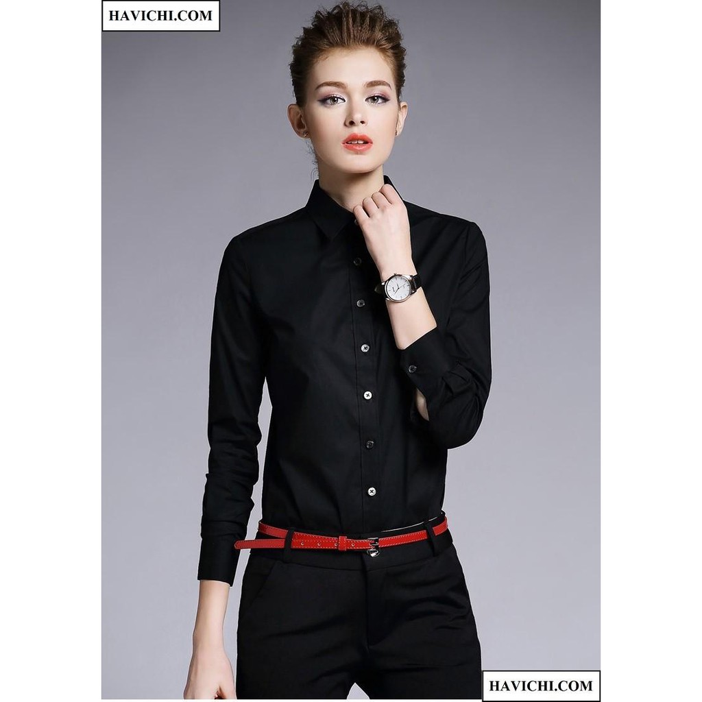 Áo Sơ Mi Nữ Đen Công Sở Thoáng Mát Mềm Mịn