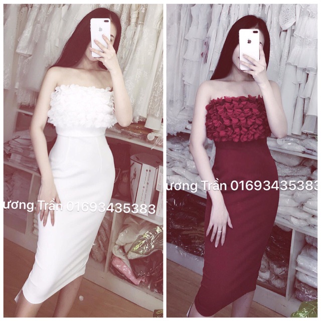 Đầm body cúp ngực kết hoa nổi ( Hình thật video )