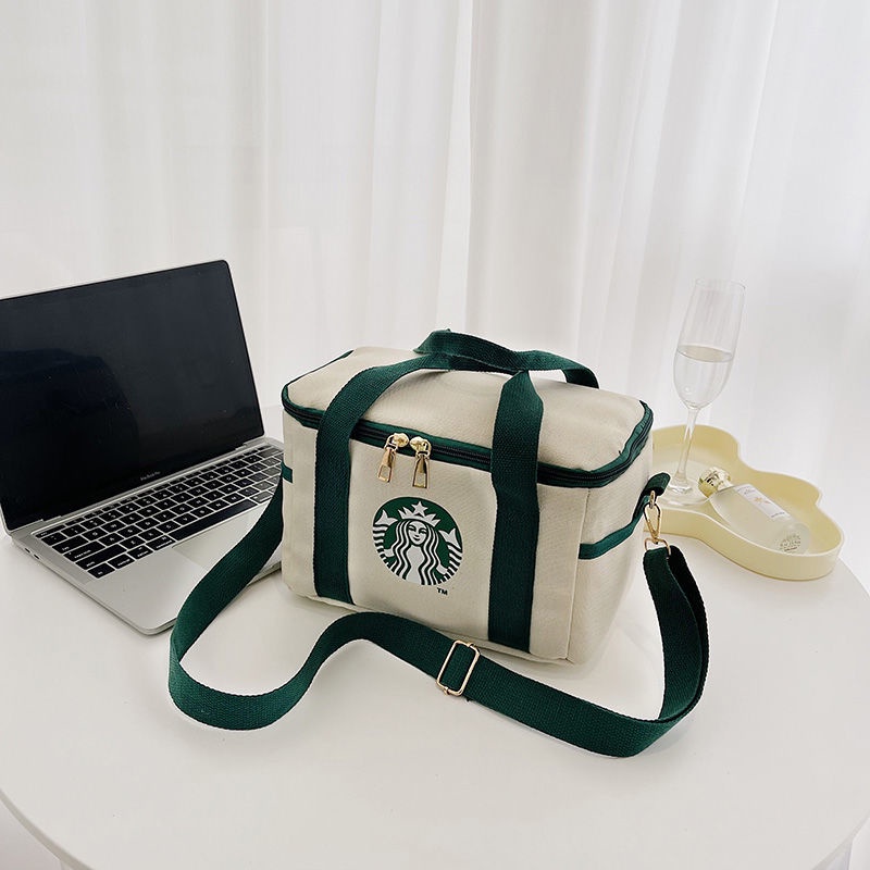 STARBUCKS  Hàng Có Sẵn Túi Tote Vải Canvas Đựng Hộp Cơm / Túi Xách Tay / Túi Thực Phẩm / Túi Xách Du Lịch