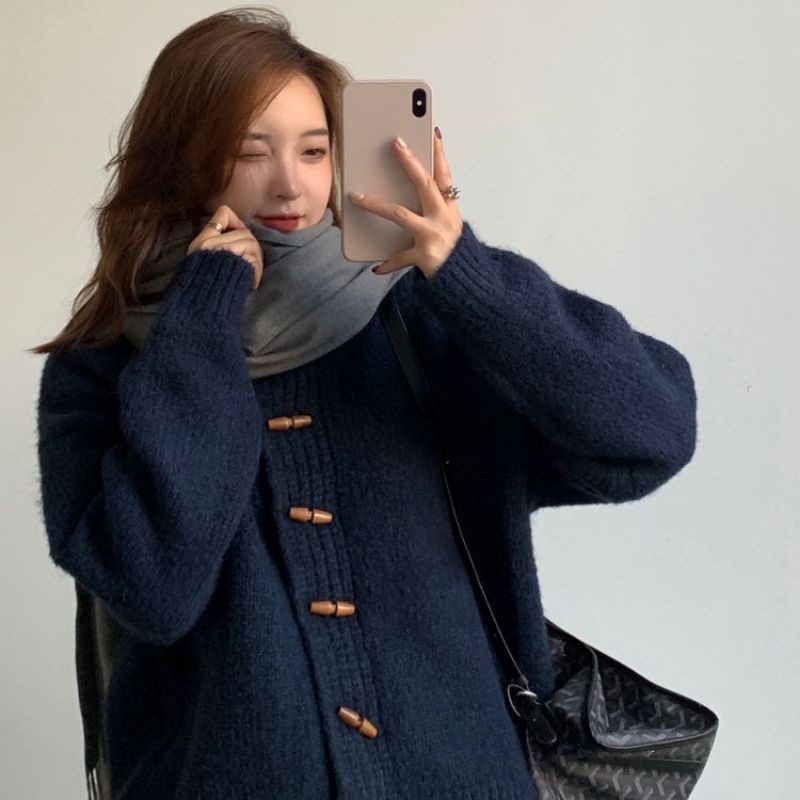 Áo len cardigan cài 6 khuy gỗ chéo - áo len dày dặn