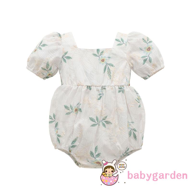 Bộ áo liền quần cổ vuông tay ngắn thêu hoa thời trang mùa hè cho bé gái từ 0-24 tháng tuổi