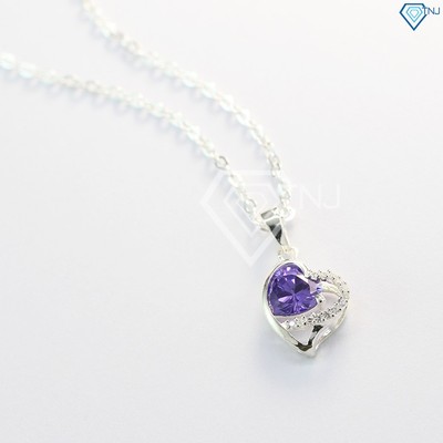 Dây chuyền bạc nữ, vòng cổ bạc nữ hình trái tim đính đá tím DCN0035 - Trang Sức TNJ