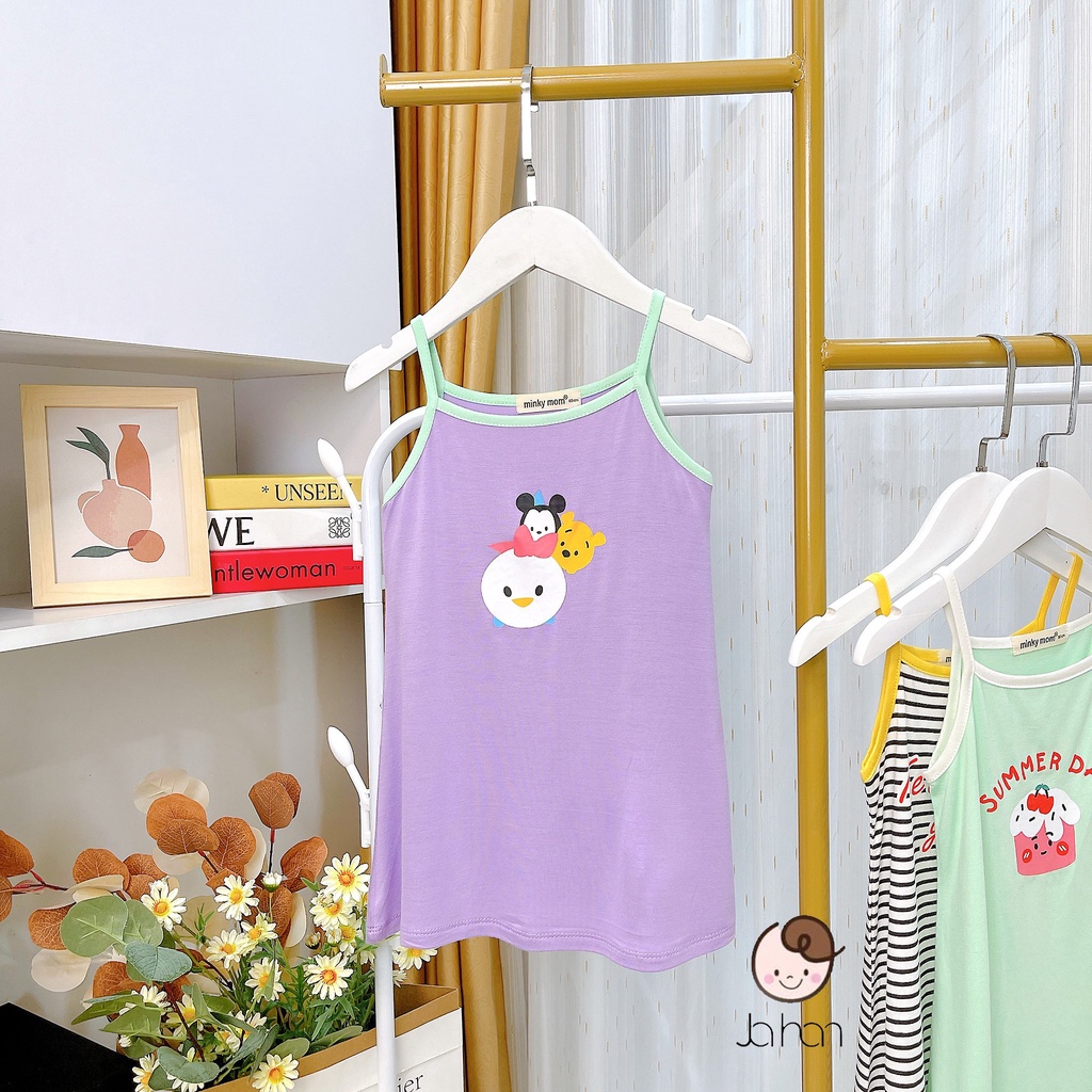 Váy 2 Dây Bé Gái Minky Mom Vải Thun Lạnh Hoạ Tiết Hoa Quả Kẻ Ngang, Đầm Cho Bé Mặc Hè Điệu Đà MKMV2203
