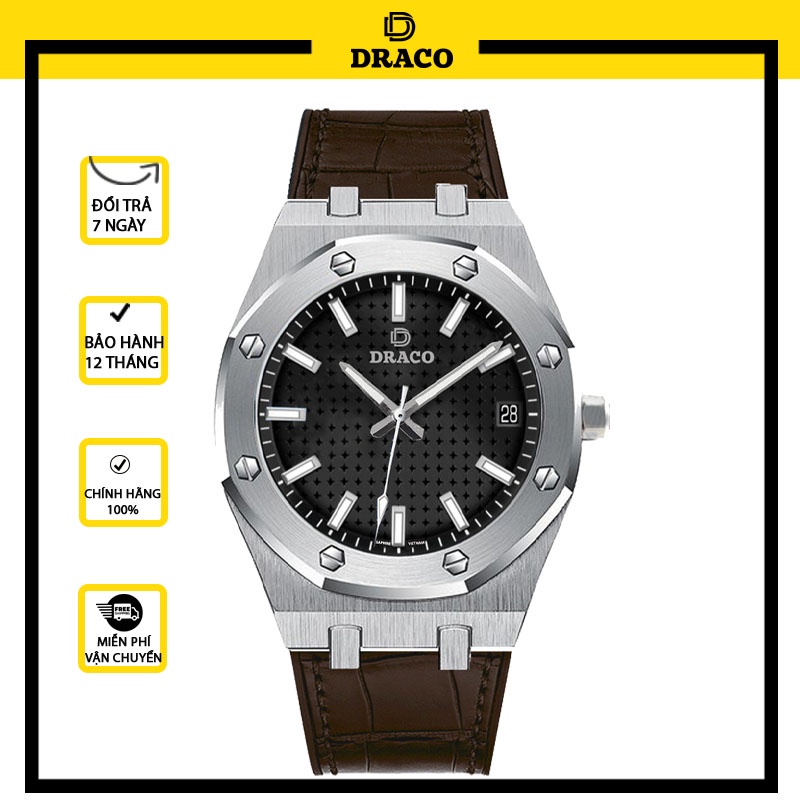 Đồng hồ nam Draco D22-DR04 “Revolution Watch” đen kết hợp chất liệu dây da bò màu nâu - thời trang nam thể thao