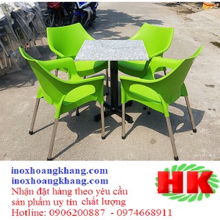 Ghế cafe chân inox fi 27, ghế nhựa đúc kim ngọc quán cafe ngoài trời