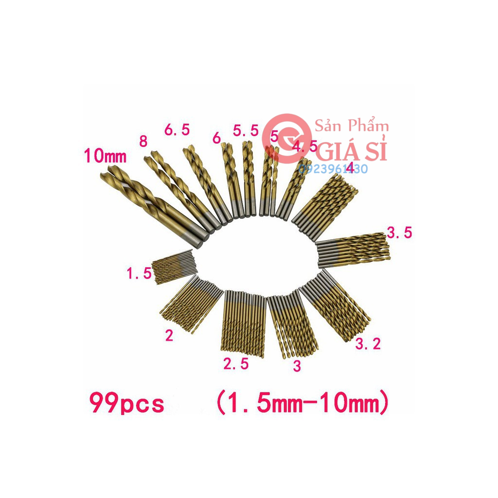 Bộ 99 mũi khoan thép phủ Titanium 1.5-10mm HSS4241 ❤️freeship❤️
