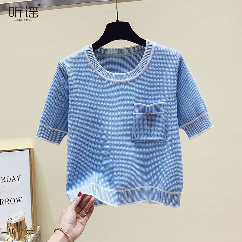 NUZIRO  Áo thun  tay ngắn cổ tròn phong cách Hàn Quốc tùy chọn màu sắc cho nữ