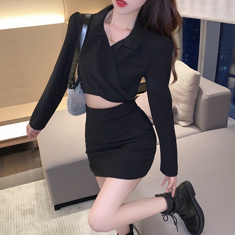 Đầm sét bộ sơ mi nữ tay dài cách điệu mini Emilyshop
