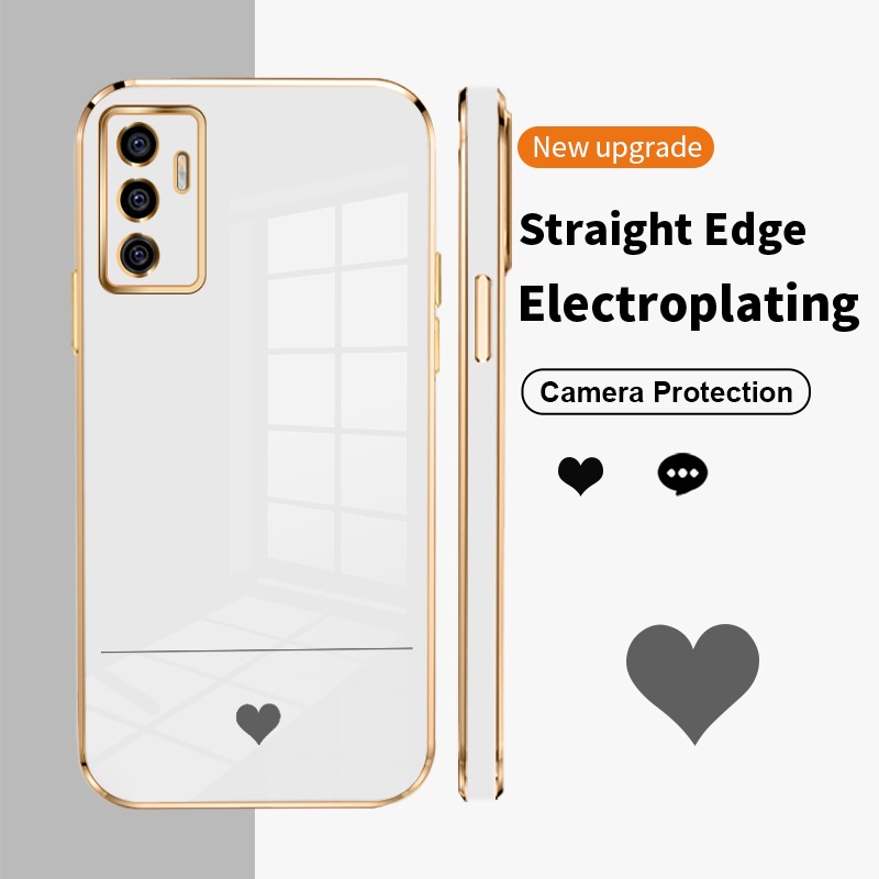 Ốp Điện Thoại Silicon Siêu Mỏng Mạ Điện Hình Vuông Họa Tiết Trái Tim Bảo Vệ Ống Kính Máy Ảnh Cho Vivo V23E 5G S10E V23E