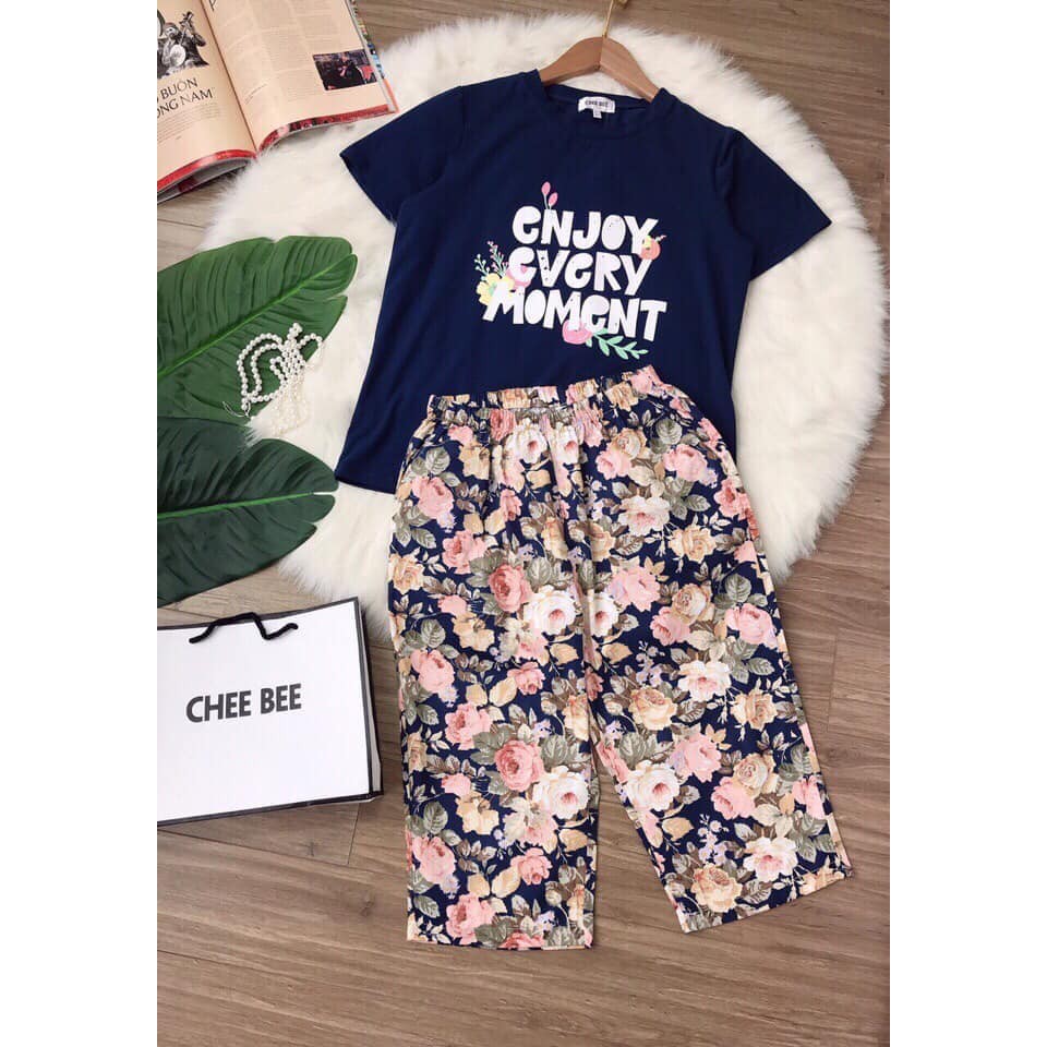 bộ ngố áo cotton chữ quần hoa