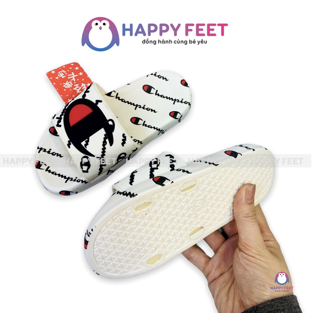 Dép trẻ em Happy Feet no288 chữ Champion siêu mềm chống trơn trượt, lê cao su đúc cho bé trai bé gái