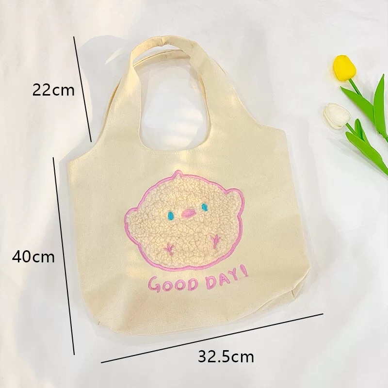 Túi Canvas Bag Thêu Bông siêu dễ thương cho những cô nàng bánh bèo nhẹ nhàng Zanmoo