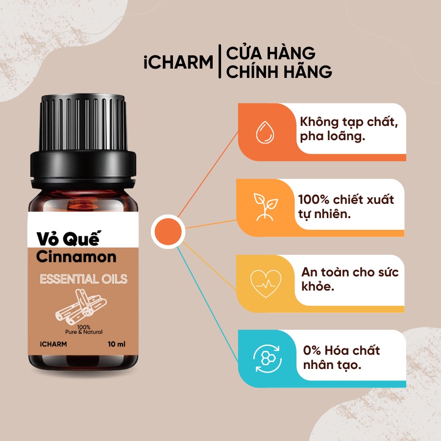 Tinh dầu vỏ quế 10ml 50ml iCHARM [nguyên chất, không mùi hương nhân tạo]