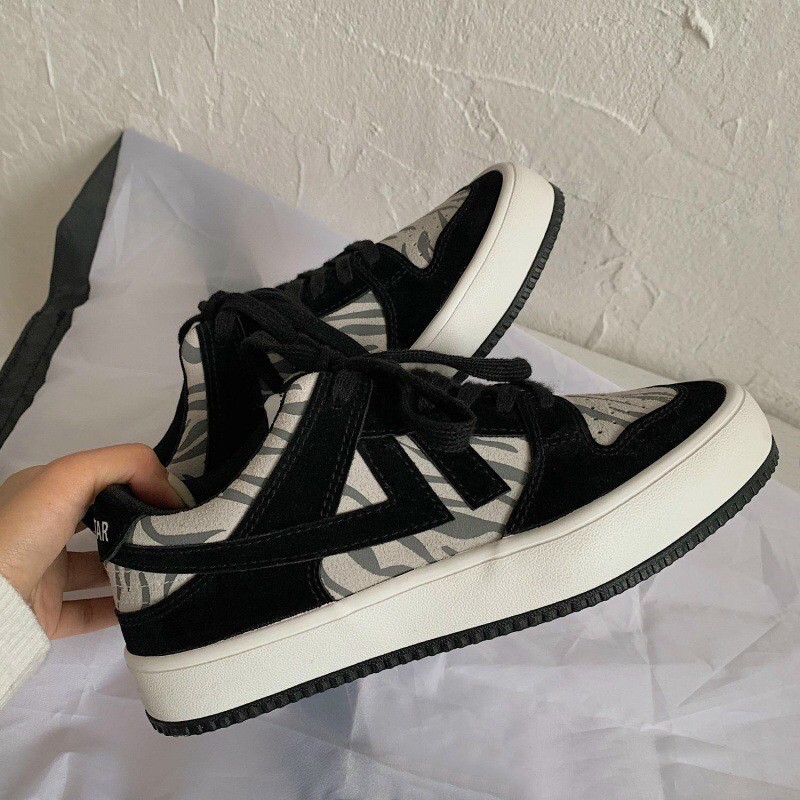 (ảnh+video)giày sneaker nữ vải vằn phối da lộn đế 2p