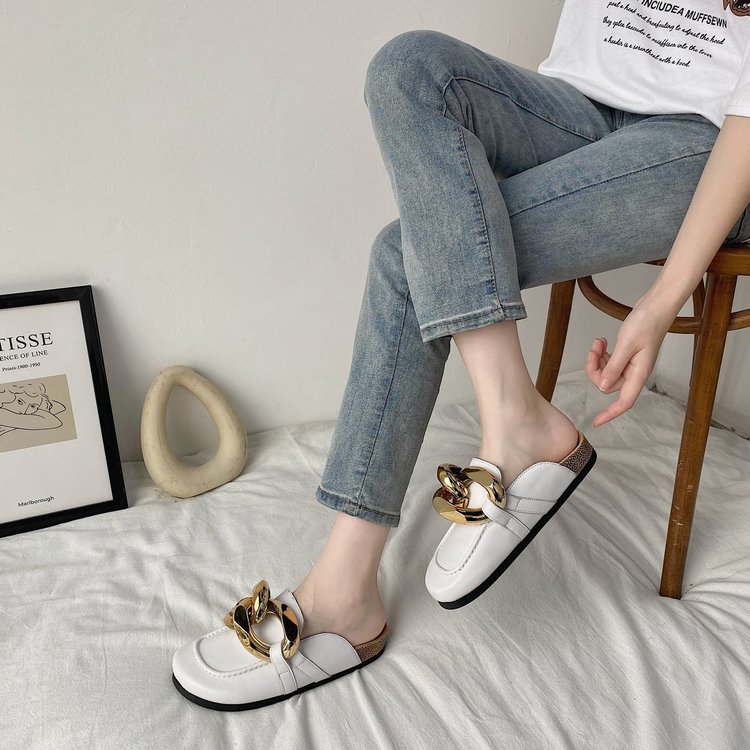 [ Mã 66CBSALE giảm 30K đơn 200K] Dép Quai Ngang Đế Bằng Phối Dây Xích Thời Trang Dành Cho Nữ | BigBuy360 - bigbuy360.vn