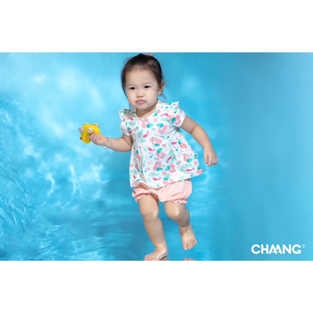 [CHÍNH HÃNG] Bộ cộc tay cúc vai quần đùi bé gái họa tiết nàng tiên cá The Sea Chaang
