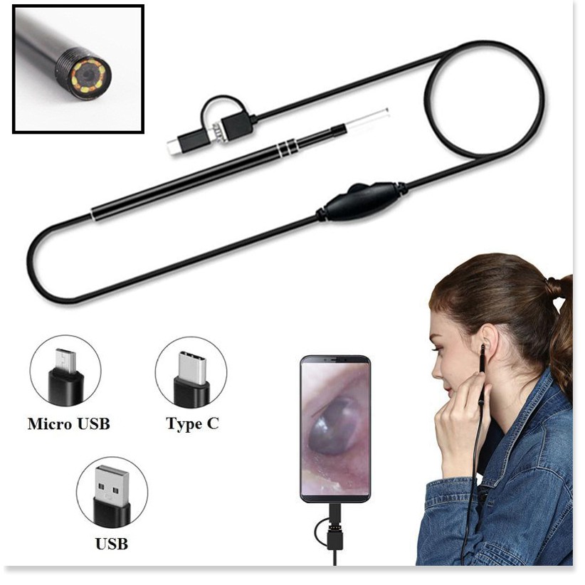 Lấy Ráy Tai Có Camera ✔️Chính Hãng✔️ 3 trong 1 có đèn LED, Nội Soi Tai Mũi Họng, Có Kết Nối Với Điện Thoại, Máy Tính