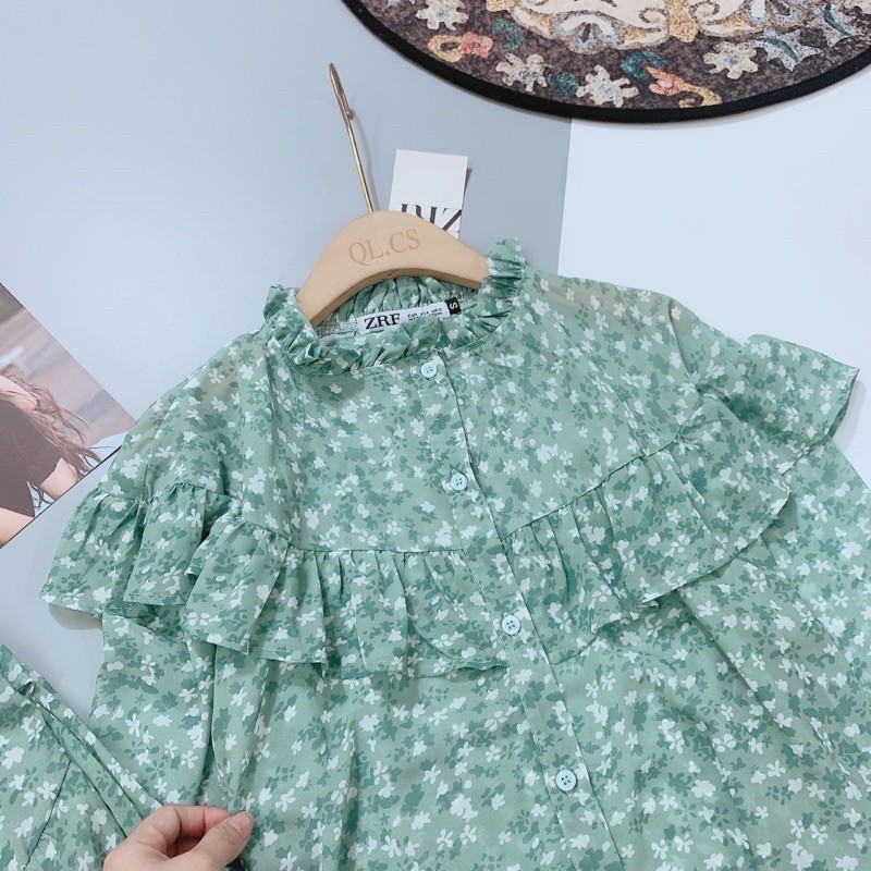 SM10 - ÁO SƠ MI NỮ VOAN XANH HOA NHÍ TRẮNG BÈO | BigBuy360 - bigbuy360.vn