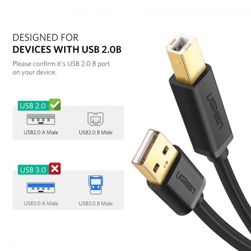 Dây máy in USB 2.0 dài 1m - 5m mạ vàng UGREEN US105 (10350,20847,10351,10352) - Phukienleduy