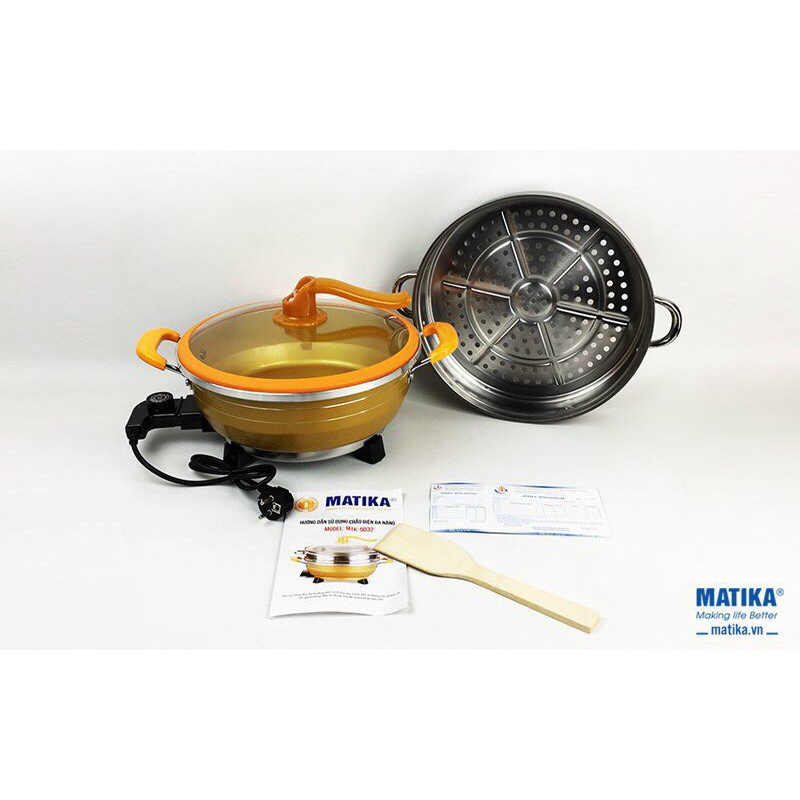 Chảo điện đa năng kèm vỉ hấp cách thuỷ MATIKA-Nồi lẩu tốt,bền,đẹp,giá rẻ-chính hãng,bảo hành 12 tháng