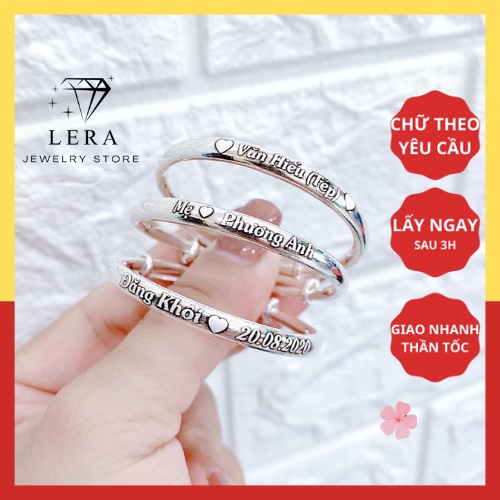 Vòng tay bạc s99 khắc chữ bé trai bé gái, lắc tay bạc nguyên chất khắc tên laze lấy ngay tại Lera trang sức