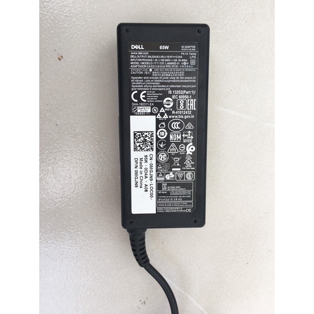 SẠC LAPTOP DELL 65W 19.5V - 3.34A Đầu Nhỏ Có Kim 65W Chính hãng FPT Phân Phối