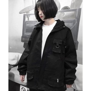 Áo khoác dù đen dành cho nam và nữ thời trang Unisex