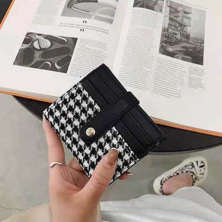 ins college style small wallet Japan and South Korea trend student canvas texture houndstooth card bag multi-function all-match gift