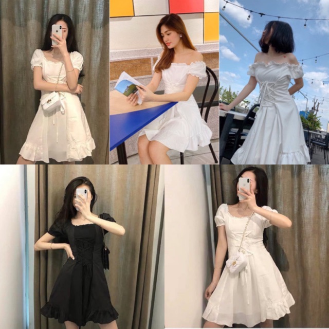 ĐẦM TRẮNG XINH ĐƠN GIẢN ĐẦM CHẠY BÈO Ở CỔ VÀ PHẦN TAY - THIẾT KẾ ĐAN DÂY Ở TRƯỚC ( kèm ảnh thật trải sàn )