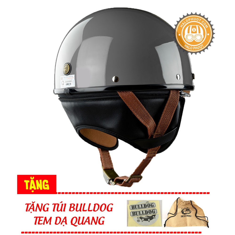 Mũ bảo hiểm Bulldog PUG Xám (tặng túi Bulldog, tem phản quang)