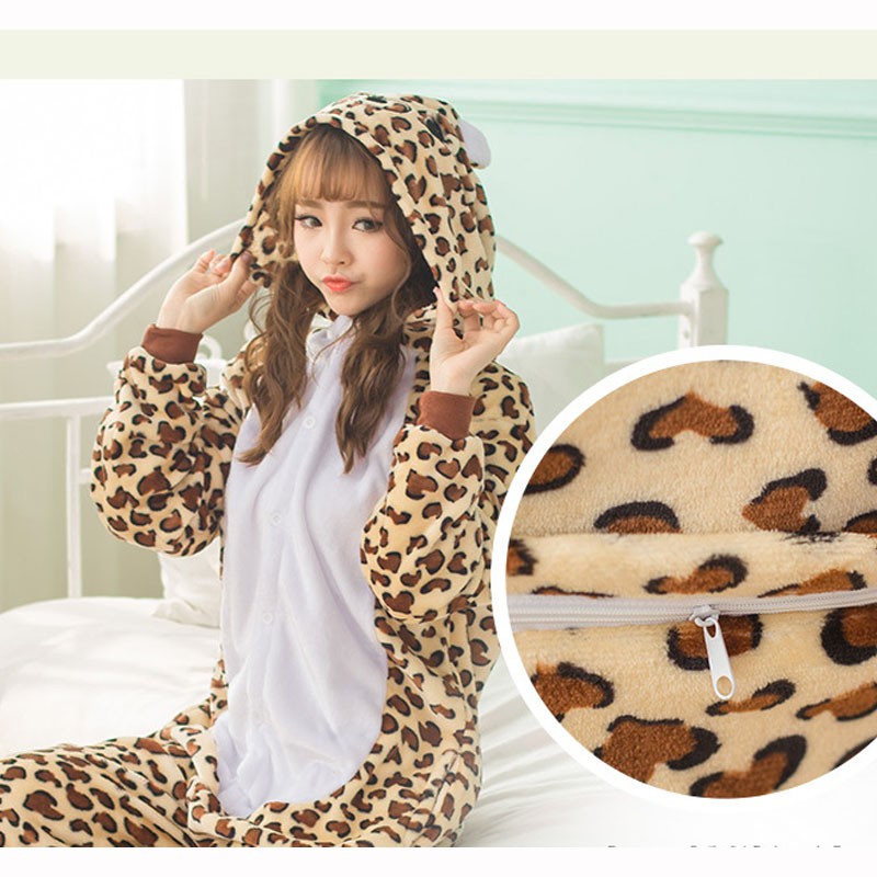 Leopard Kigurumi Onesie Adult Women Man Pajama Anime Cosplay Animal Costume Party Jumpsuit Halloween Allover Onepiece