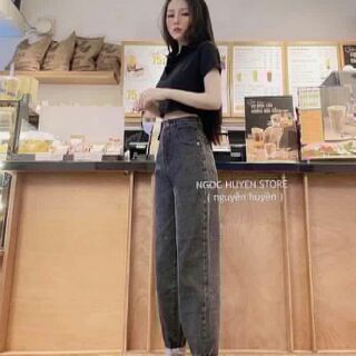 Set áo polo croptop kèm quần baggy xám