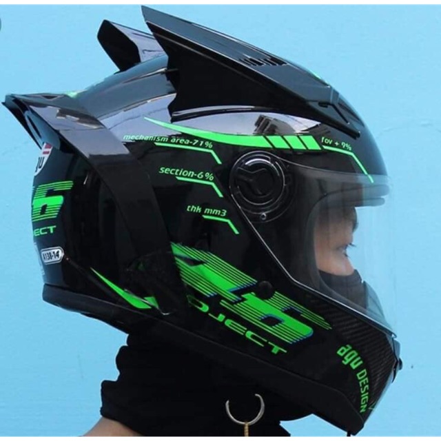 Mũ bảo hiểm fullface AGU tem (Sừng và Đuôi gió)  + TẶNG TÚI ĐỰNG, KHĂN NINJA ( bảo hành chính hãng 12 tháng)