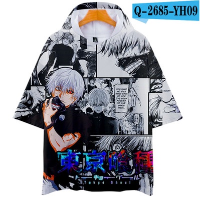 Anime Tokyo Ghoul Kaneki Ken Cosplay Costume Hoodie Short Sleeve Loose Casual T shirt  Halloween Party Shown Tops Plus Size Dura