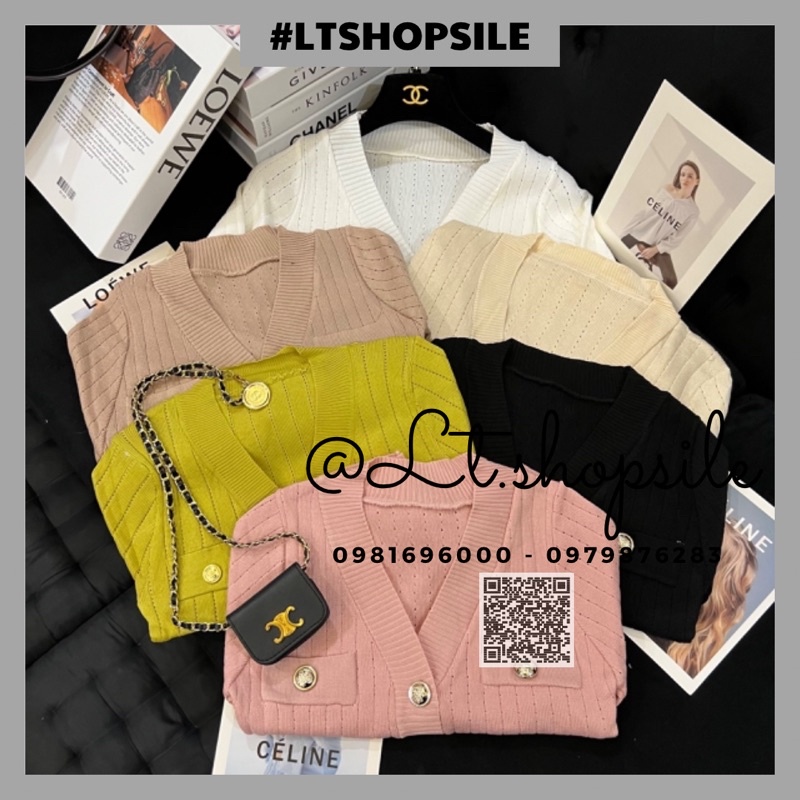 Áo len tăm cổ V khuy B vàng dáng dài tay thu đông