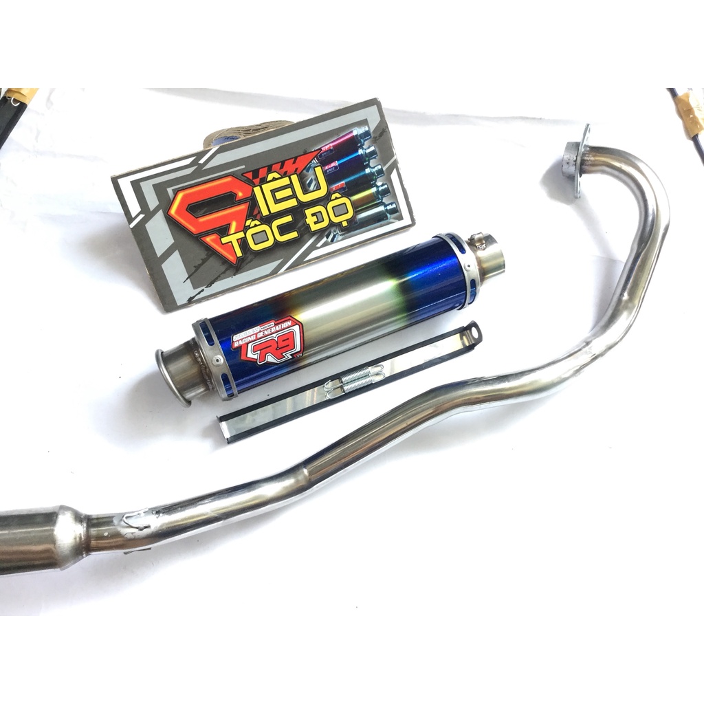 Bộ pô R9 full cổ pô inox thẳng gắn cho nhiều loại xe